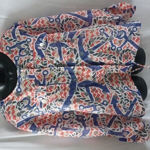 Ruby Rd. red, white and blue burnout jacket sz 18, semi-sheer